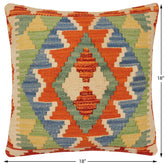 handmade Traditional Pillow Rust Blue Hand-Woven SQUARE 100% WOOL Hand woven turkish pillow2' x 2'